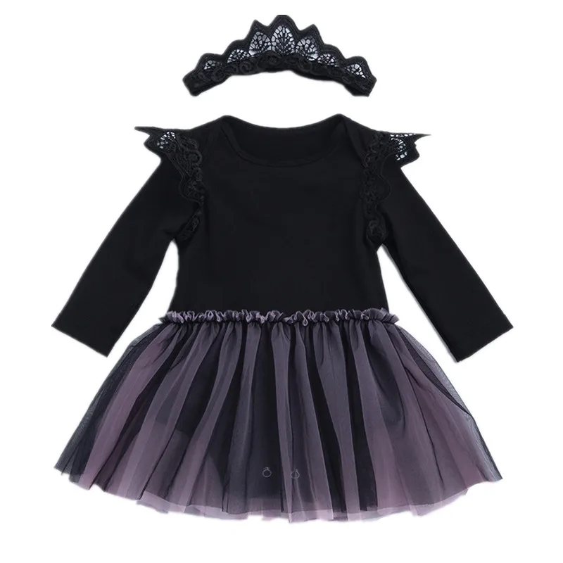 Милые Боди для маленьких девочек черные кружевные джемперы с длинными рукавами