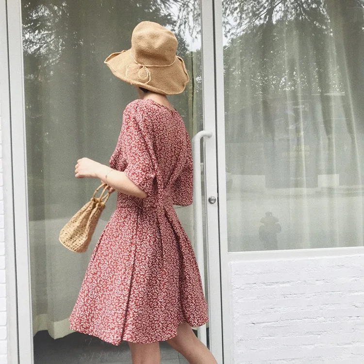 Ежедневная одежда Женская мода Vestidos Винтаж Лето v образный вырез короткий рукав