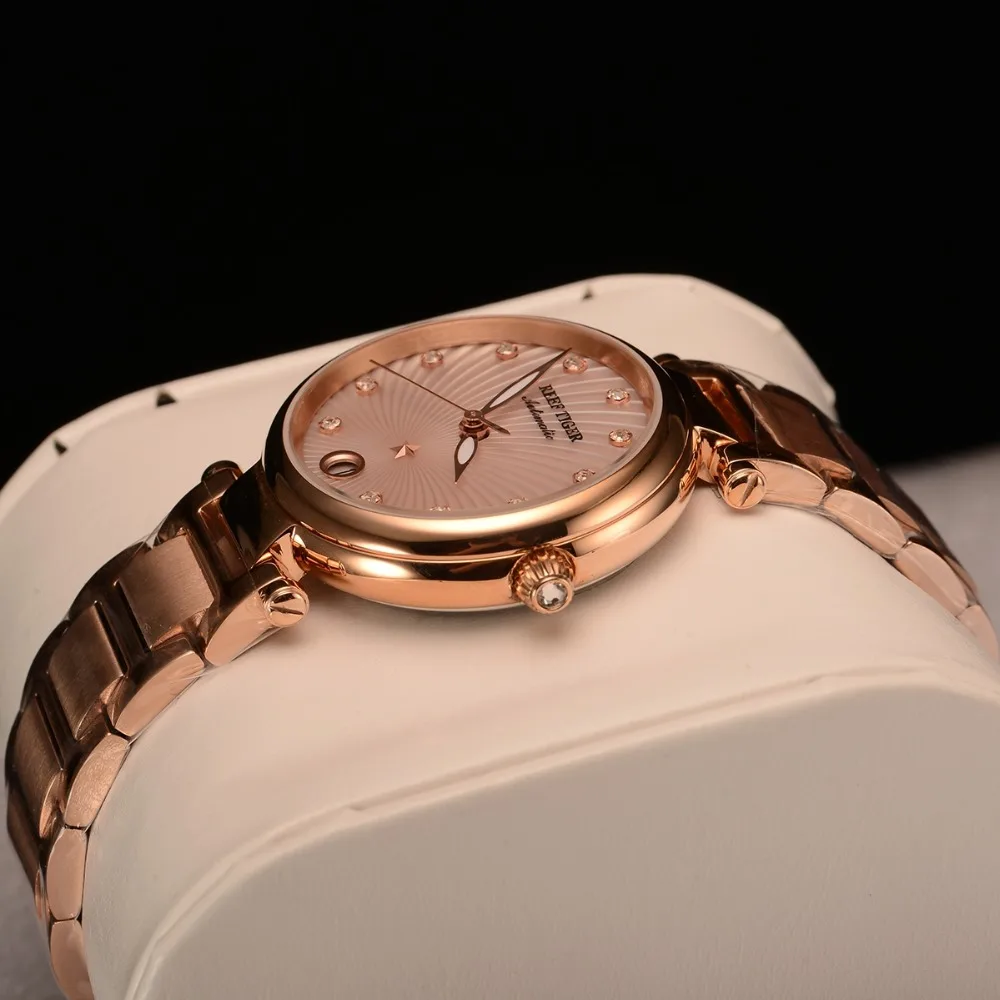 Reef Tiger/RT Top Brand Luxury Women Watch Rose Gold Ladies Diamond Bracelet Watches Date Relogio Feminino Gift RGA1590 enlarge