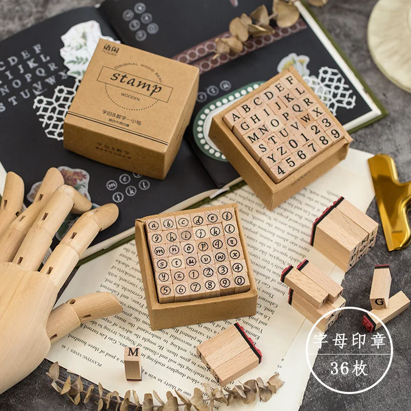 XINAHER 36 шт./компл. винтажный алфавит цифра штамп DIY деревянные и резиновые штампы