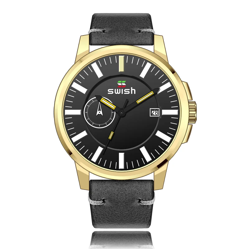 Часы наручные SWISH мужские с кожаным ремешком модные спортивные Кварцевые