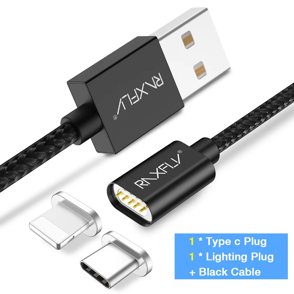 Black Lighting TypeC Магнитный кабель RAXFLY для iPhone X XS Max 2.4A Быстрая зарядка Магнитный usb кабель для зарядки Micro type c провод для samsung Galaxy s10 - Цвет: Black Lighting TypeC