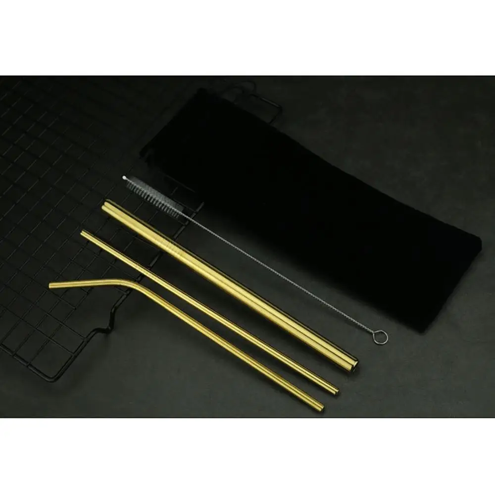 GD 5pcs Drinking Straw Stainless Steel Metal Straw with 1 Cleaner Brush Drinkware Accessories For Drinks Milk Tea Coffee - Color: GD