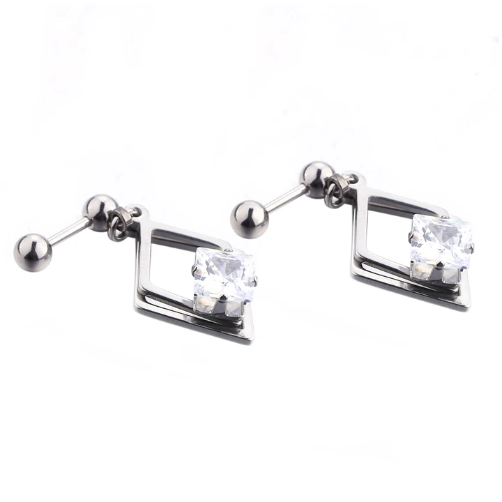 diamond silver 1pair Женские модные серьги подвеска треугольная подвеска-кристалл серьги крутые квадратные круглые украшения для ушного пирсинга - Окраска металла: diamond silver 1pair