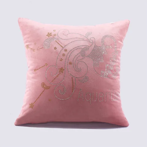 Aquarius pink IDouillet Созвездие Стразы, декоративная Бархатная подушка, чехол подушка со знаком зодиака, чехол для дивана, дивана, стула, квадратная 45x45 см - Цвет: Aquarius pink
