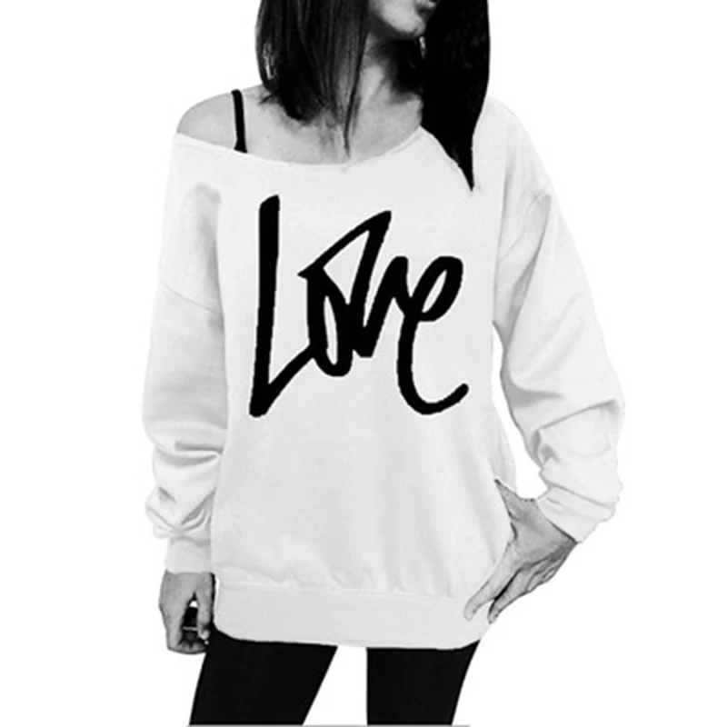 Pattern 4 Raisvern, женские сексуальные Кофты на одно плечо, принт с надписью Love, осенняя Женская толстовка для молодых девушек в стиле хип-хоп, Модные свободные топы - Цвет: Pattern 4