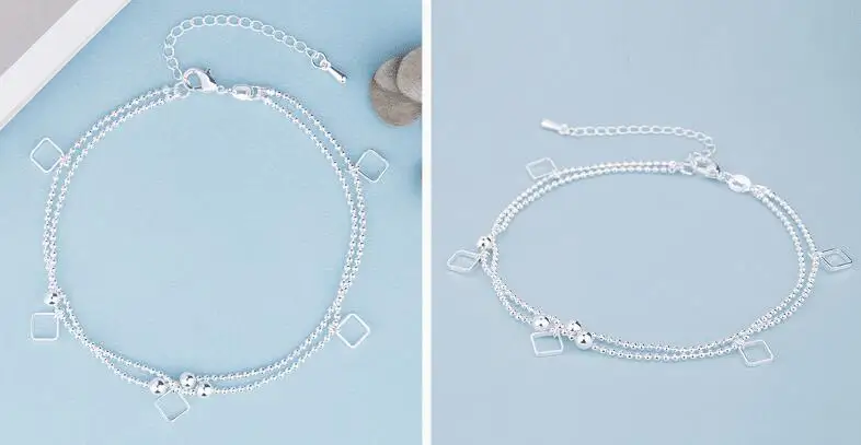 Модные 925 пробы Серебряный ножной браслет fine Jewelry простой квадратный ножной браслет для Для женщин девочек S925 Серебряный ножной браслет на ногу