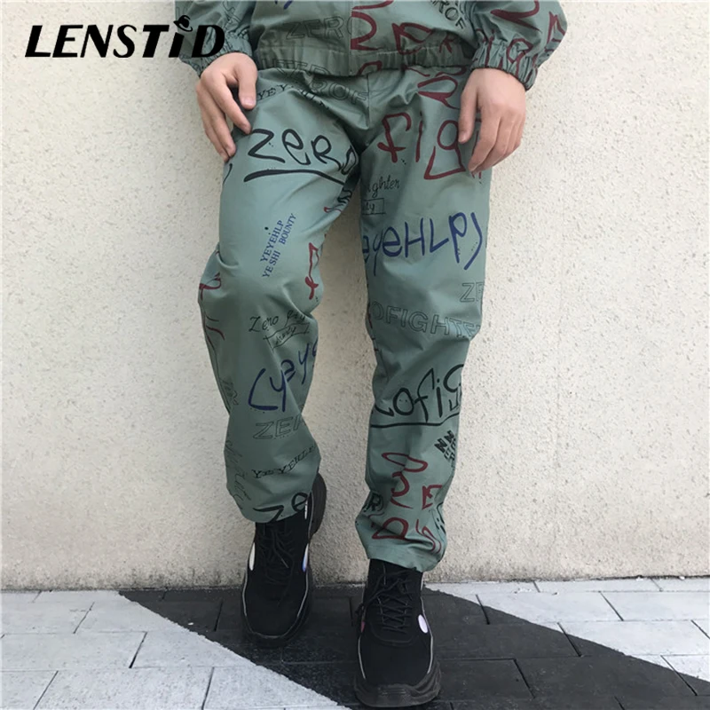 LENSTID новые граффити письма печатаются Тактический Cargo шаровары мужские Повседневное свободные штаны для бега Хип-Хоп городской уличные брюки