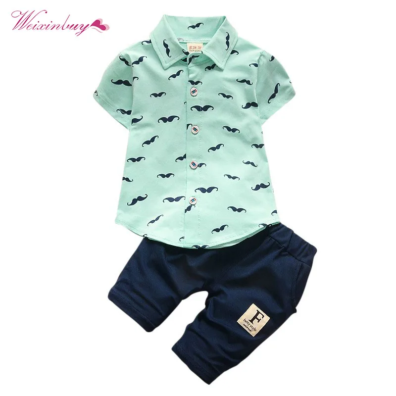 Baby Boy Clothing Sets Bebe Fashion T-shirt+Solid Pants Set Summer Kid Outfit Toddler Children Cotton Tracksuit Clothes |