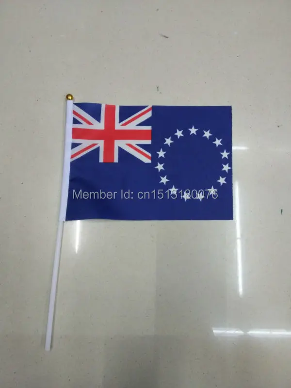 100 шт. / лот Продвижение Оптовая продажа Маленький флаг Кук-Айлендс ручной развевания национального флага 14 * 21 см #8 полиэстер.