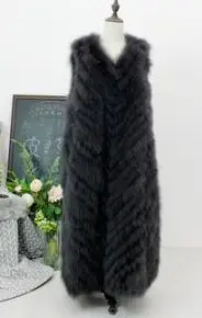 YINFEI 110 см натуральный Лисий мех пальто для женщин натуральная куртка из натурального меха Меховая куртка плюс размер 6XL - Цвет: Темно-серый