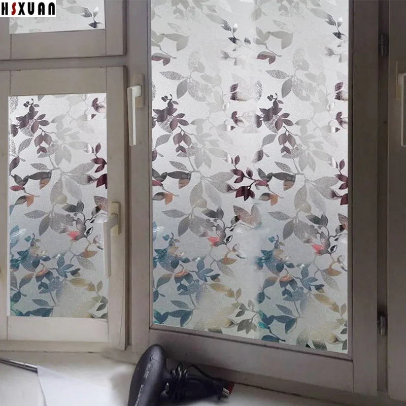 translucent leaf Sunscreen decorative window film 50x100cm frosted No glue static glass sticker paper Hsxuan brand 500820 | Дом и сад