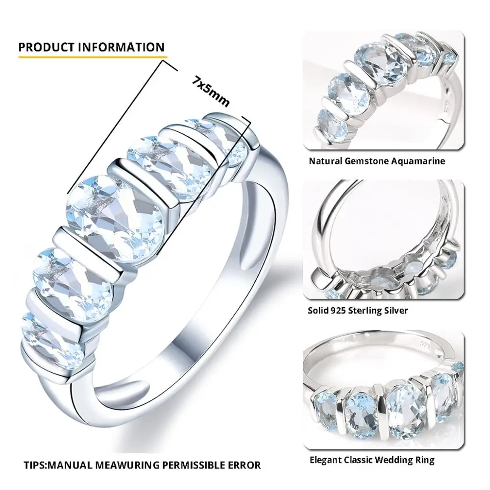 Hutang серебряное кольцо 925 ювелирные изделия, драгоценный камень 1.9ct Аквамарин Изысканные кольца с камнями для женщин, обручальное свадебное кольцо