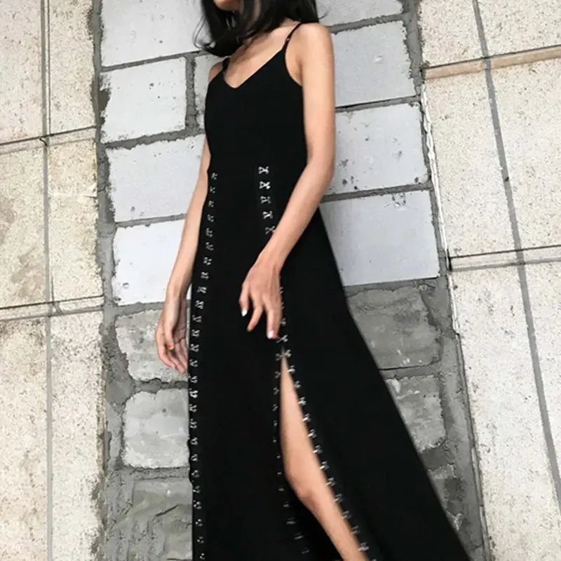 Летнее элегантное сексуальное готическое черное шикарное женское длинное