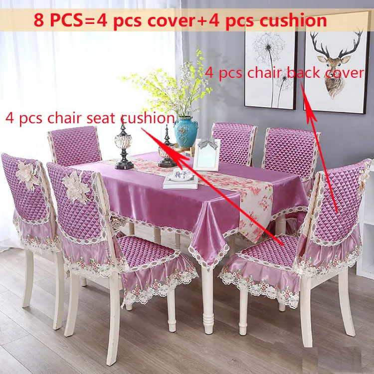 Purple 8pcs Прямоугольная Водонепроницаемая Подушка на стул Обложка жаккард Роскошная скатерть для обеденного стола Набор Элегантное свадебное украшение винтажная скатерть - Цвет: Purple 8pcs