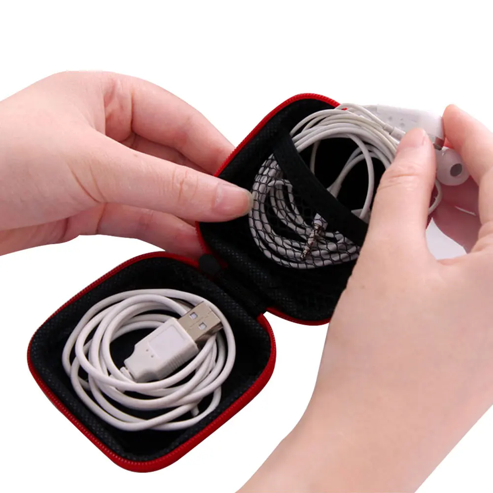 Mini Zipper Hard Headphone Case Portable Earbuds Pouch box PU Leather Earphone Storage Bag Protective USB Cable Organizer | Электроника