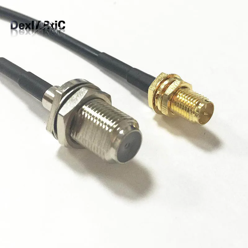 Переходник с гнездовой гайкой типа F на гнездовую гайку RP SMA (штырь)