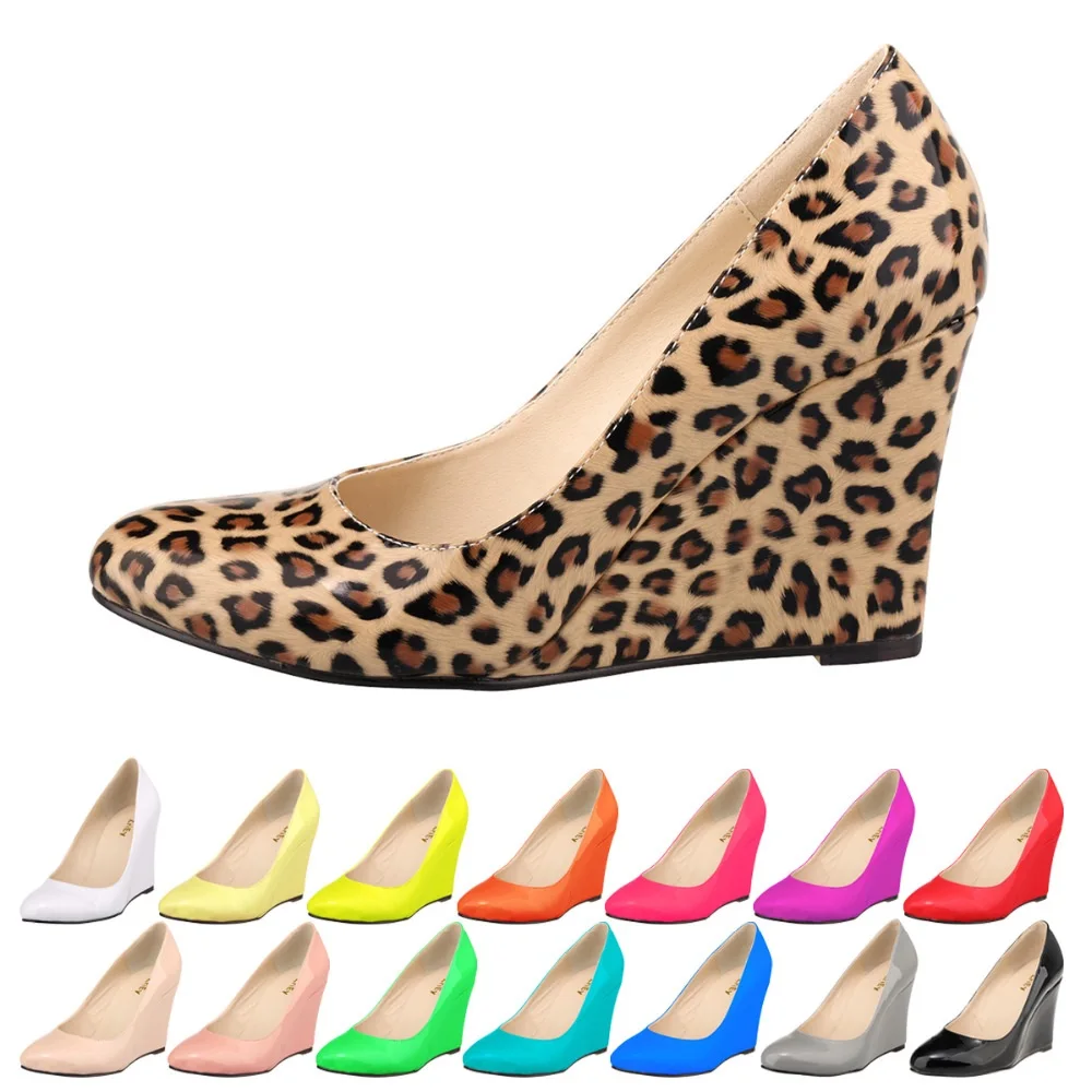 

Women's Pumps Pointed Toe Fashion shoe High Heel Wedges Female Patent Leather Shoes Size 35-42 853-1PA