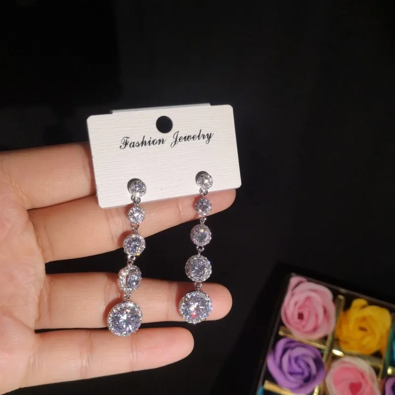 Корейские серьги капельки Хрустальный цветок висячие для женщин милые Bling Циркон