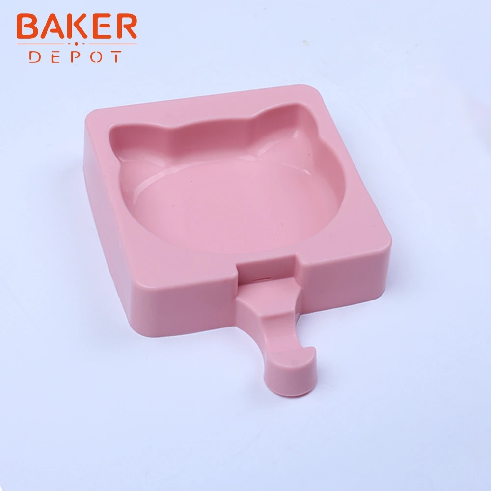 BAKER DEPOT, силиконовая форма для мороженого, форма кошки, замороженный кубик льда, поднос для детских конфет, леденец, инструмент для кубиков льда с деревянной палочкой