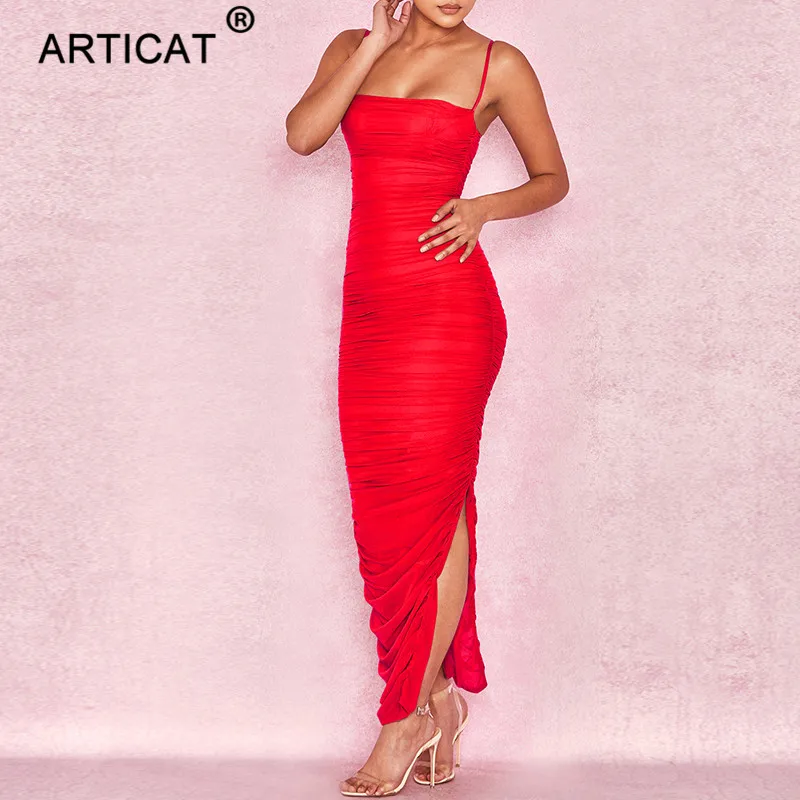 Articat, сексуальное, прозрачное, Сетчатое, вечерние, женское платье,, без бретелек, с разрезом, длинное, макси платье, элегантное, Осеннее, облегающее, плиссированное платье, Vestidos