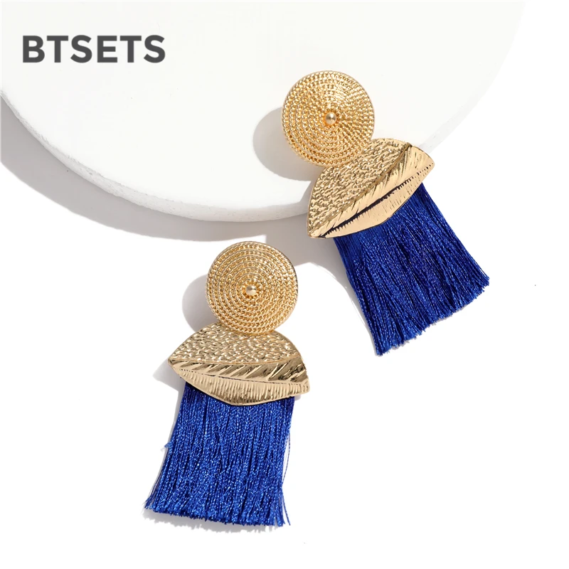 Женские длинные висячие серьги BTSETS золотистые этнические с кисточками свадебные