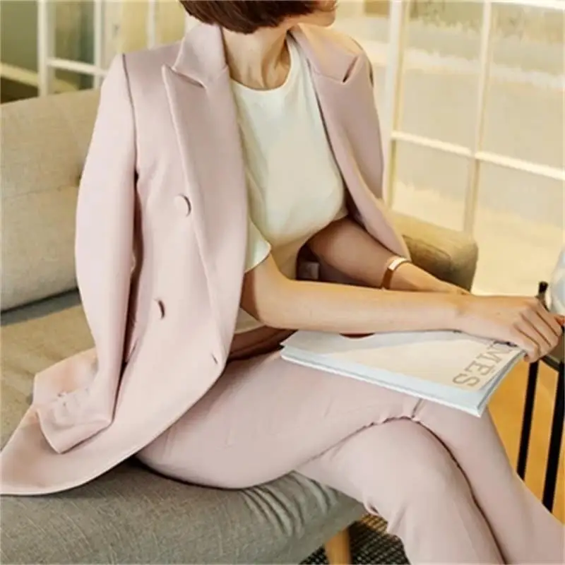 

Spring autumn fashion Slim double-breasted suit suit female temperament waist office small suit jacket was thin two-piece 2020