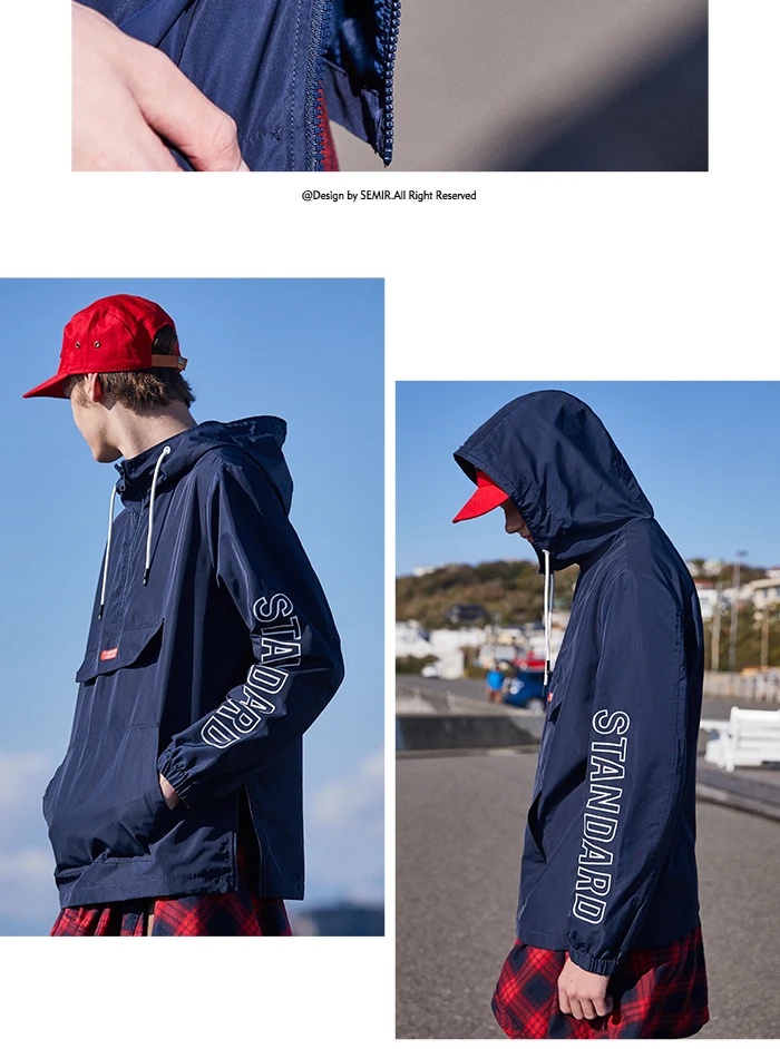 SEMIR мужская куртка с капюшоном на молнии, мужская спортивная куртка с капюшоном на шнурке, куртка с принтом, с карманом-кенгуру, на молнии сбоку, уличная одежда
