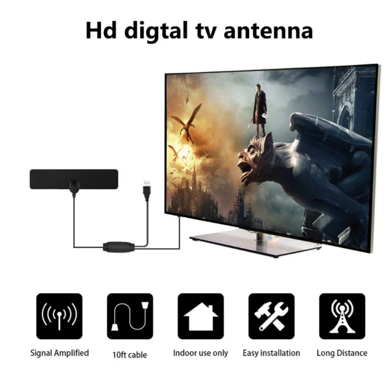 50 миль диапазон плоский HD цифровой крытый усиленный Усилитель ТВ-антенны HD ТВ приемники