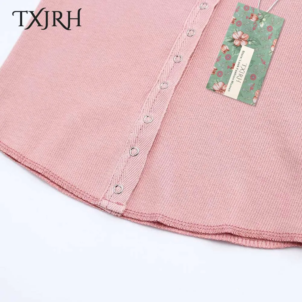 TXJRH модная однобортная футболка с круглым вырезом и коротким рукавом сексуальная