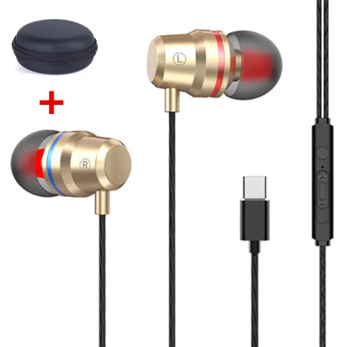 GutsyMan проводные наушники usb type C вкладыши для наушников с микрофоном стерео гарнитура наушники для samsung Xiaomi huawei компьютер - Цвет: TypeC Gold With Bag
