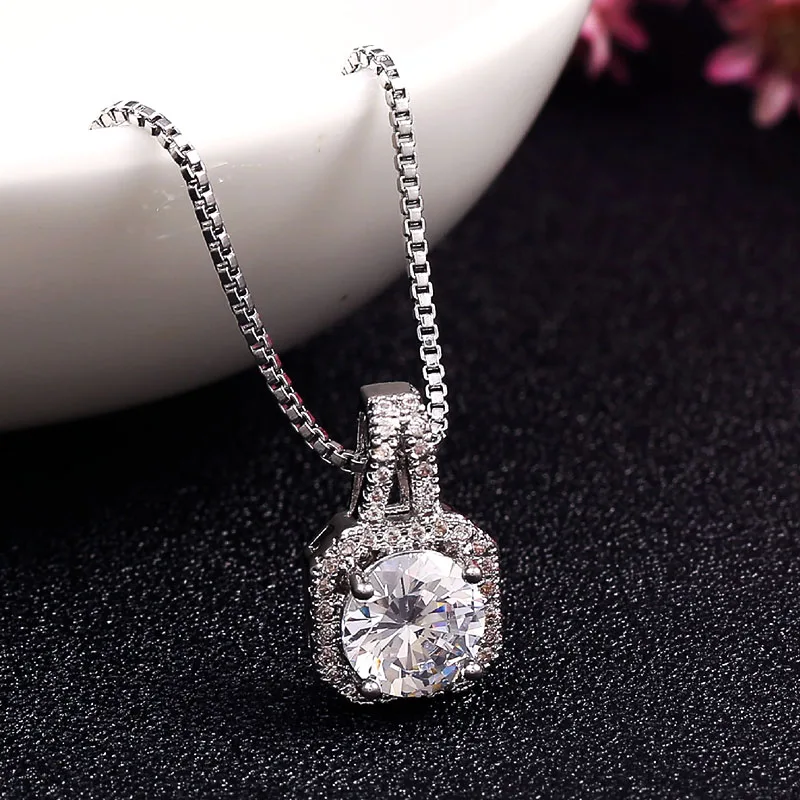 Блестящие 2 карат CZ камень ожерелья и кулоны AAA + кубический цирконий белые Чокеры