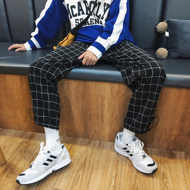 2018 осень новый человек плед решетки свободные широкие штаны для отдыха прилив