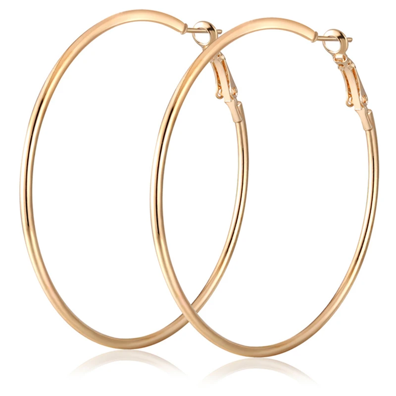 Simple Gold color Big Hoop Earring For Women ZA Statement Fashion Jewelry Accessories Large Circle Round Earrings free shipping | Украшения