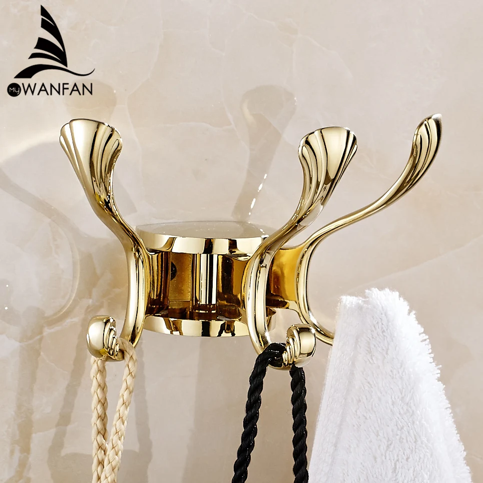 

Robe Hooks Europe Rotation Three Hooks Gold Wall Clothes Rack Cloth Hook Wall Hook For Bathroom Accessory Key Hanger Useful 233K