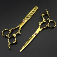 professional japan 440c 6 gold dragon hair scissors haircut thinning barber haircutting cutting shears hairdressing scissors