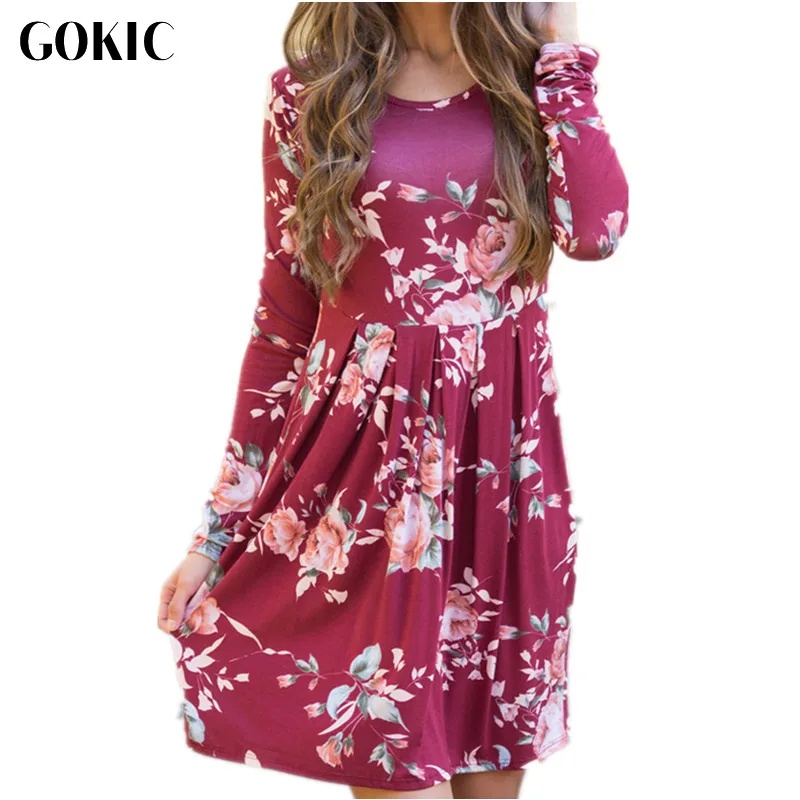 Gokic Для женщин осень-весна Винтаж платье Новинка 2017 года с длинным рукавом