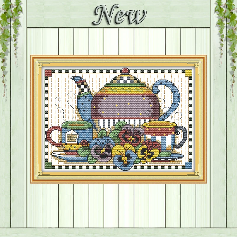 Этот чайный сервиз тарелка цветы Декор картины напечатанные на холсте DMC 11CT 14CT