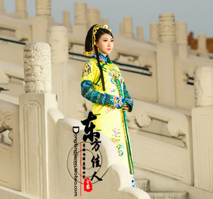 Юань шаншаншань желтый деликатный Женский костюм с вышивкой принцессы династии