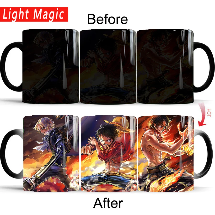 

Luffy sabo ace цельные кружки, кофейная кружка, меняющая цвет, волшебная кружка для путешествий, лучший подарок для ваших друзей
