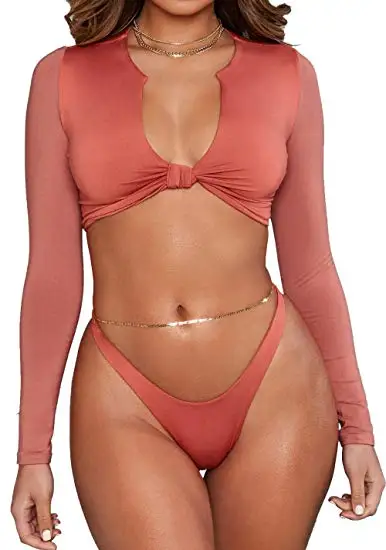 tie pink swimwear MUOLUX, стринги, купальник в африканском стиле, принт, бандаж, размера плюс, Женский танкини, длинный рукав, бикини, набор, высокая талия, купальник - Цвет: tie pink swimwear