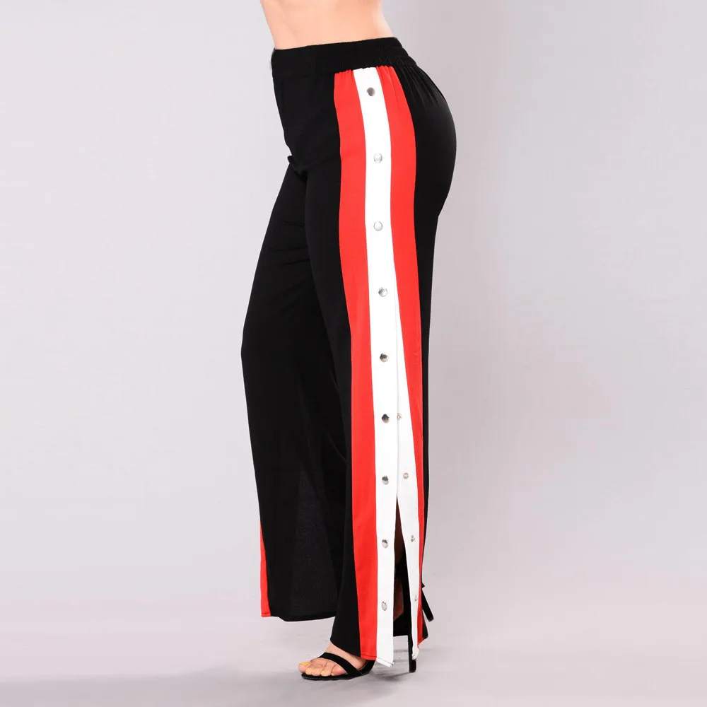 Женские лоскутные брюки с полосками красные белые черные повседневные длинные