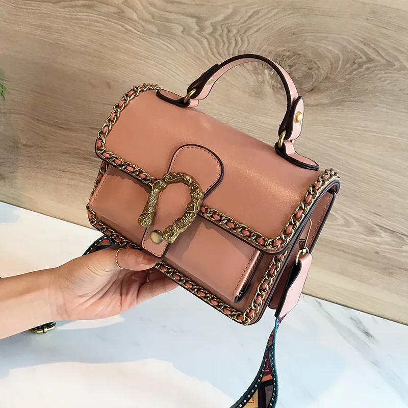 Doococa Ретро стиль ручная маленькая квадратная сумка широкий ремень на плечо