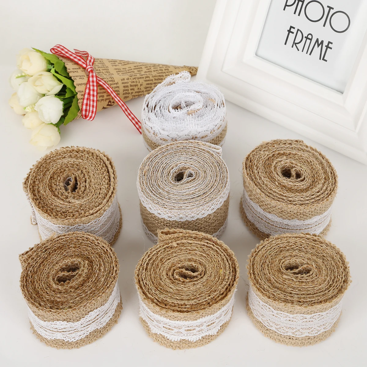 Ленты из натурального джута с кружевом ширина 2 м 5 см| |