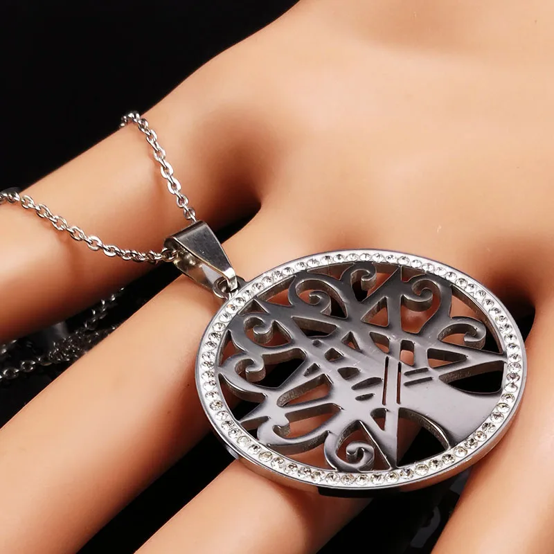 Wicca Дерево жизни пентаграмма нержавеющая сталь ожерелья для женщин Серебряный цвет Кристальные ожерелья, ювелирные изделия arbol de la vida N18263