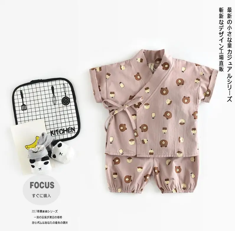 short sleeve Г. Кимоно для новорожденных в японском стиле, спортивный костюм штаны с героями мультфильмов+ топы, детский хлопковый комплект одежды с принтом для мальчиков, одежда для младенцев - Цвет: short sleeve