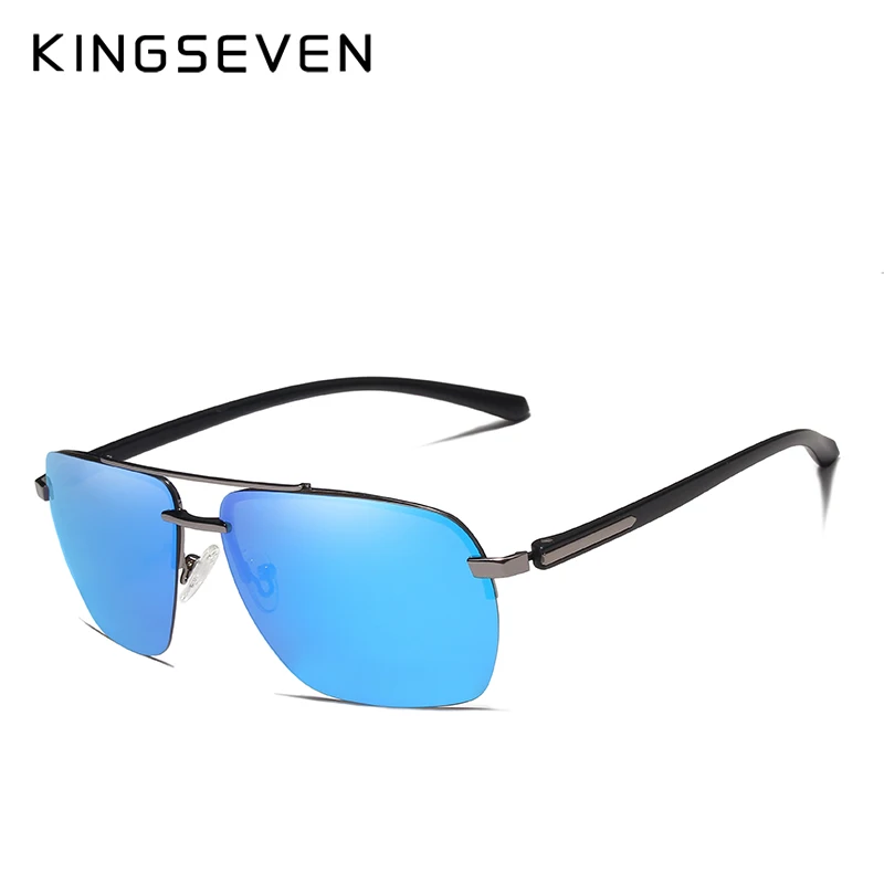 KINGSEVEN, алюминиевые поляризованные солнцезащитные очки TR90, мужские зеркальные солнцезащитные очки для вождения, мужские очки для рыбалки, женские очки для мужчин N7415 - Цвет линз: gun Blue