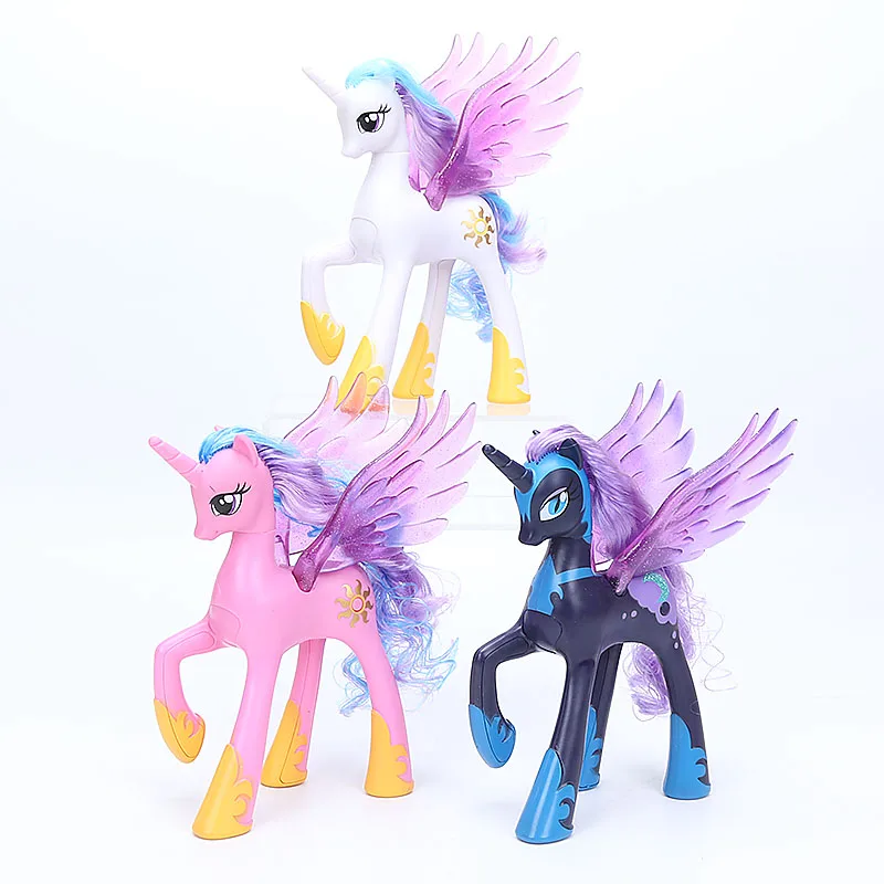 3 шт./компл. 22 см игрушки My Little Pony Принцесса Селестия Луна юбкой всех цветов радуги; платье в стиле принцессы Каденс ПВХ Фигурки Коллекционная модель куклы