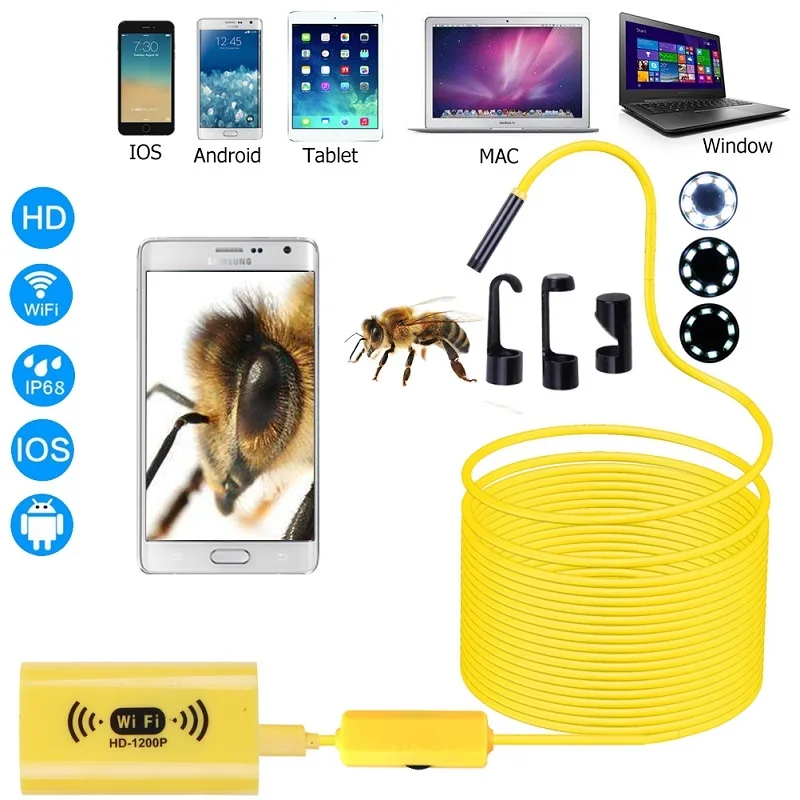 WIFI эндоскоп камера IP68 8 мм объектив HD1200P 1 м 2 5 10 мягкий жесткий провод