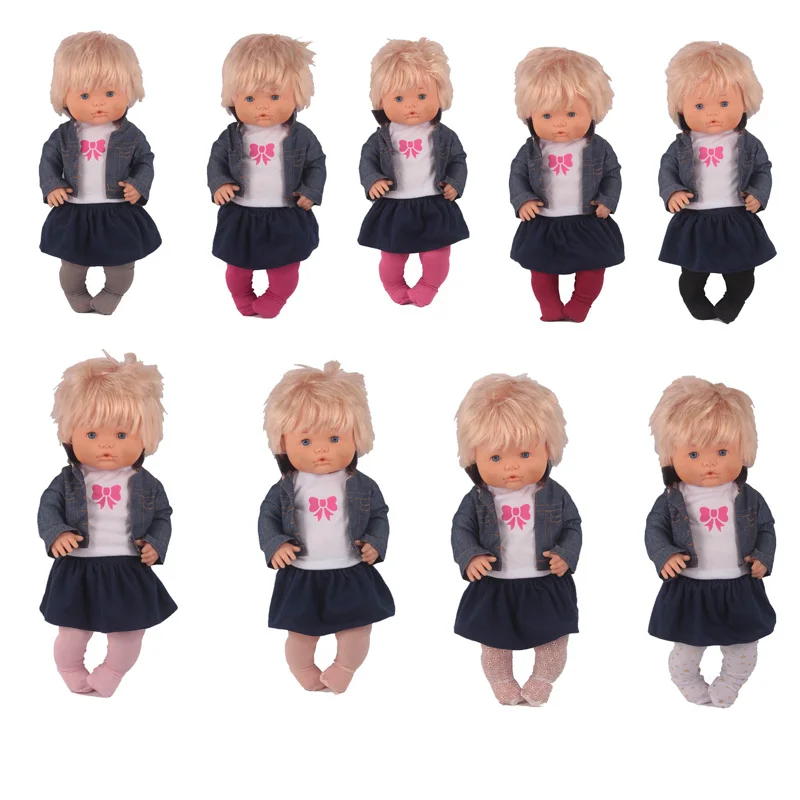Одежда для кукол 41 см джинсовая куртка Nenuco Doll y su Hermanita 4в1 белая футболка платье